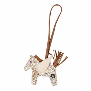 Pegasus Winged Horse Bag Charm with Multicolored Crystals and Leather Tassel